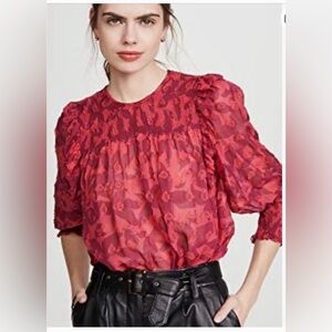 Joie Jamila Silk Smocked Floral Blouse Office